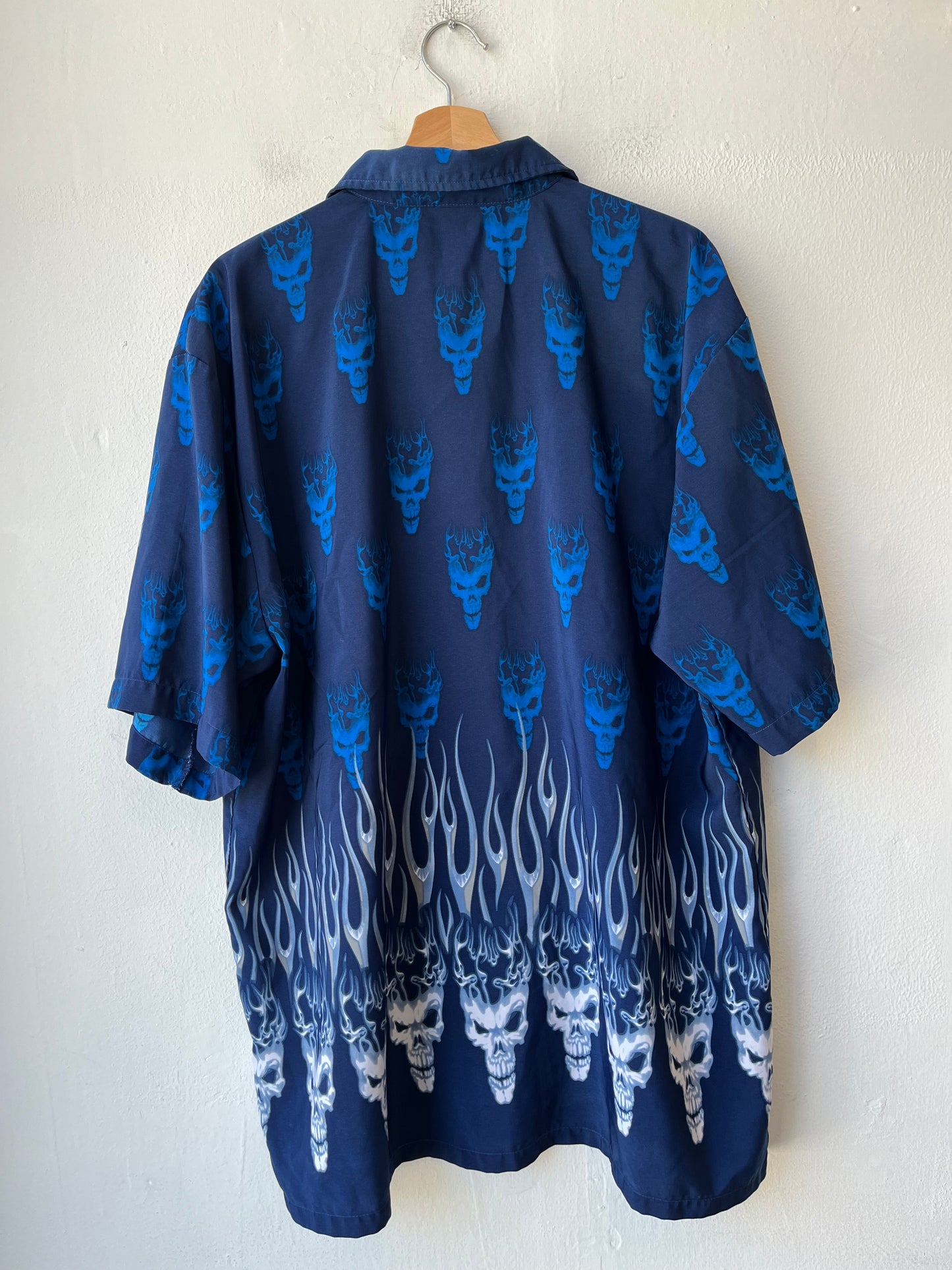 Y2K Blue Skull Button Up Shirt