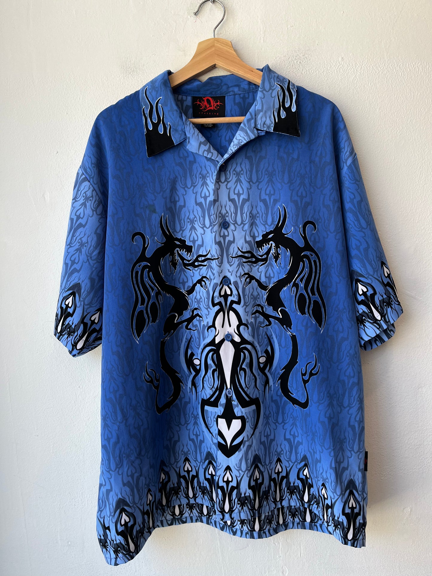 Y2K Blue Dragons Button Up Shirt