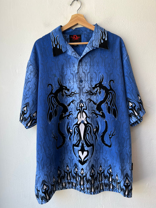 Y2K Blue Dragons Button Up Shirt