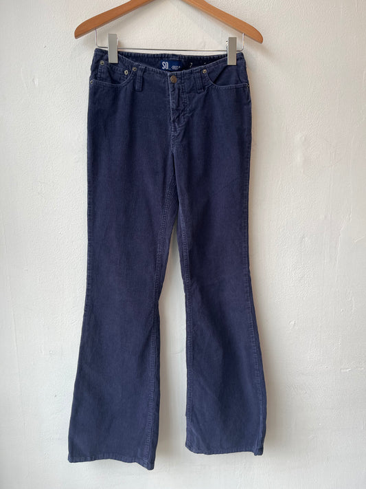 Y2K Navy Corduroy Flare Pants 28"