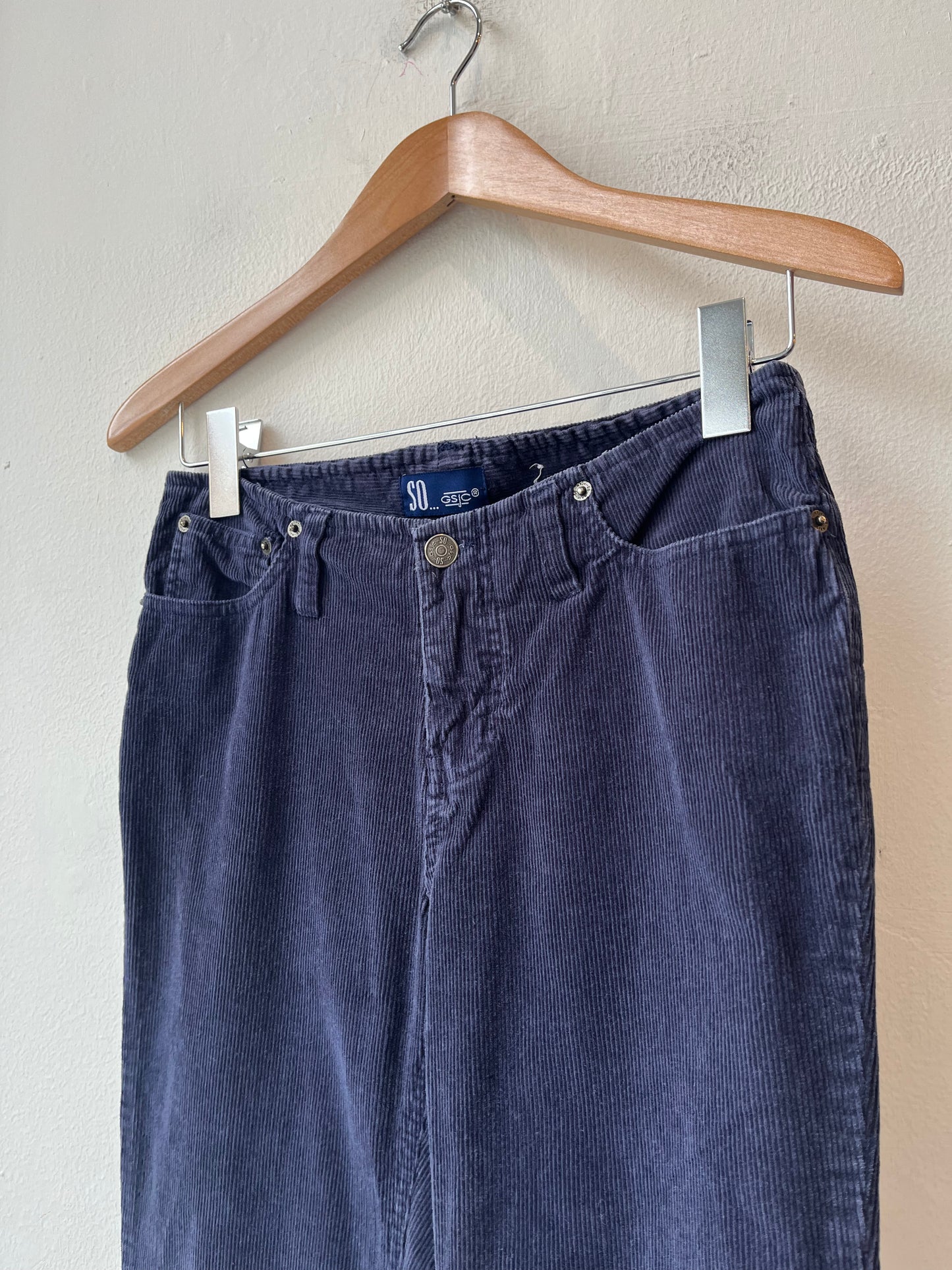 Y2K Navy Corduroy Flare Pants 28"
