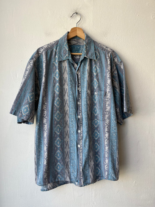 90's Blue Pattern Button Up Shirt