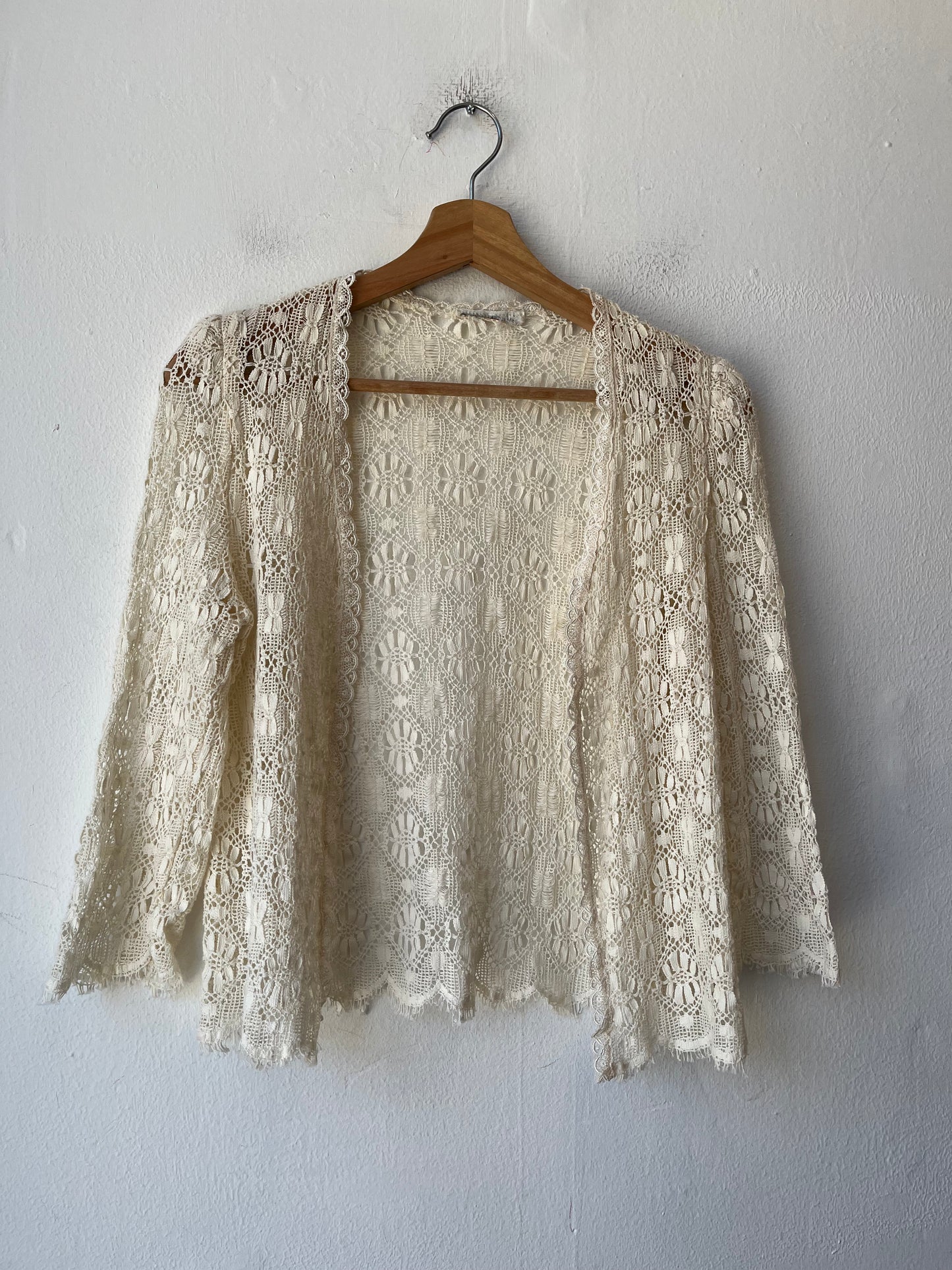 90's White Lace Open Cardigan