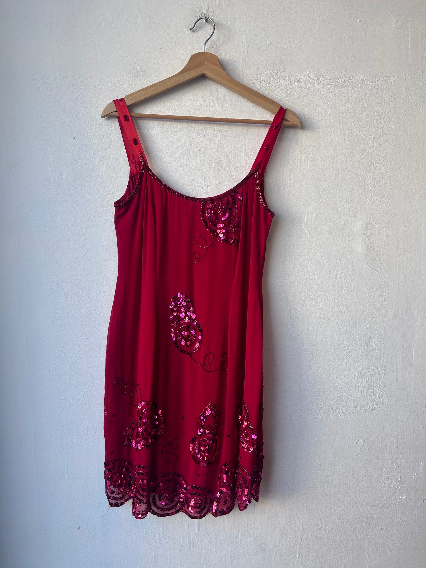 80's Red Beaded Sequin Dress