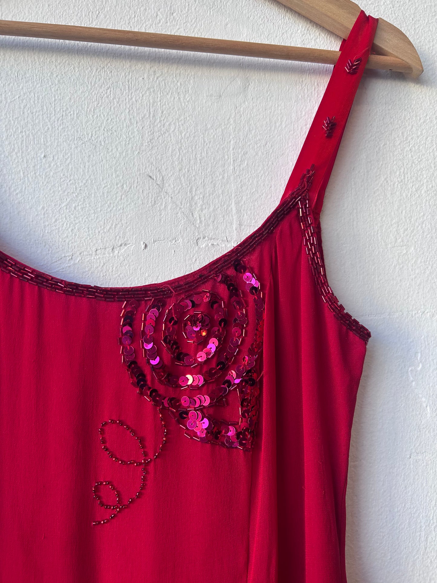 80's Red Beaded Sequin Dress