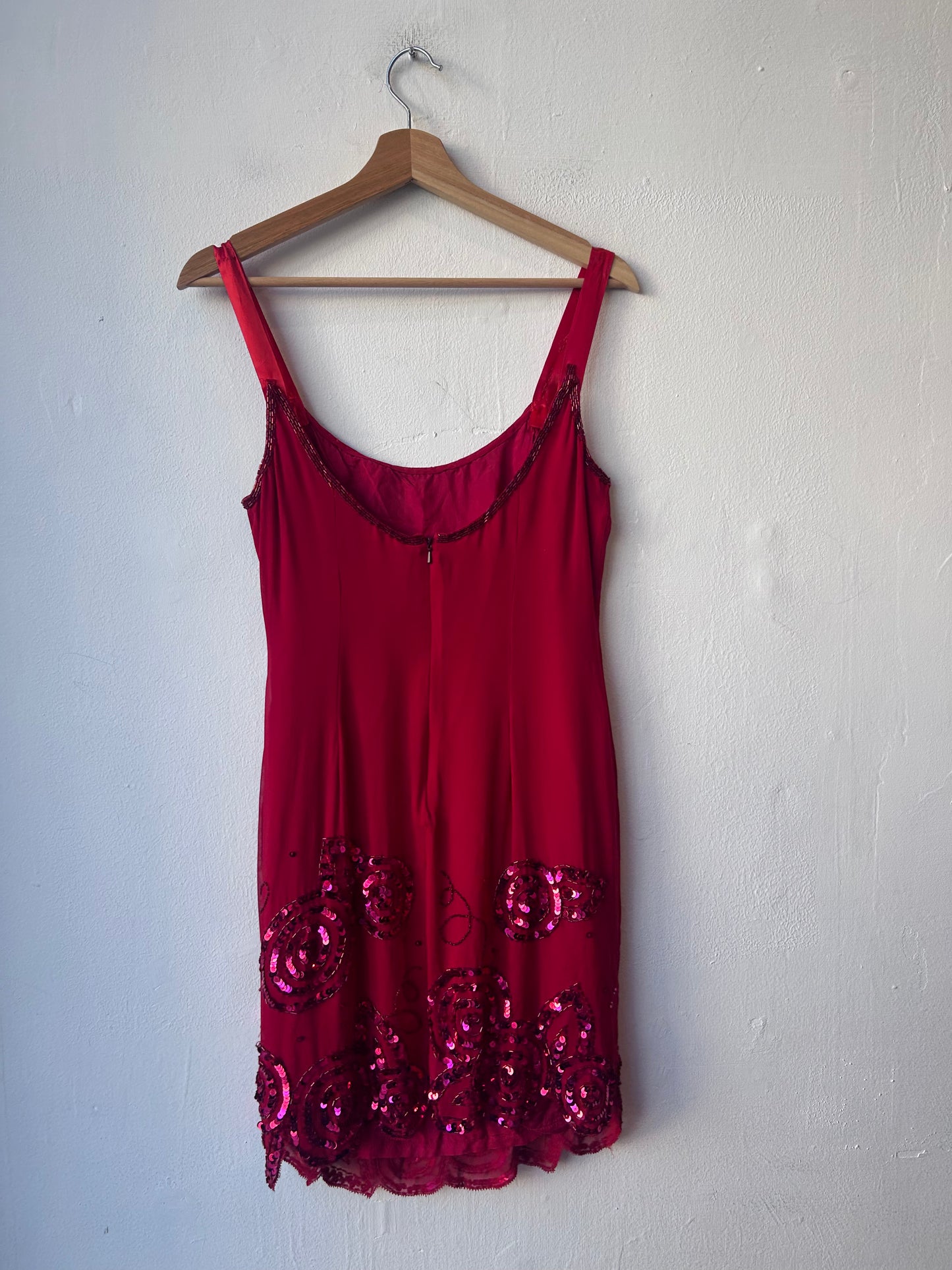 80's Red Beaded Sequin Dress