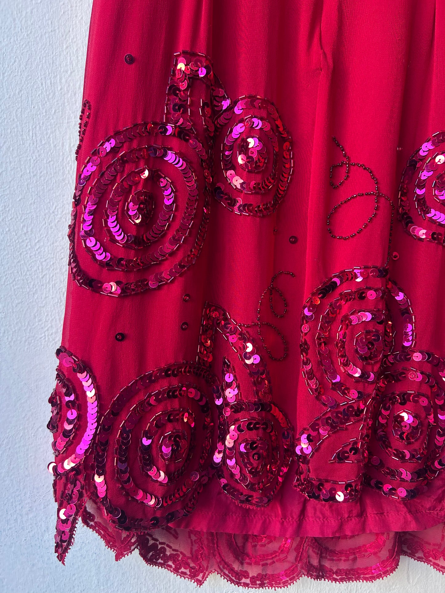 80's Red Beaded Sequin Dress