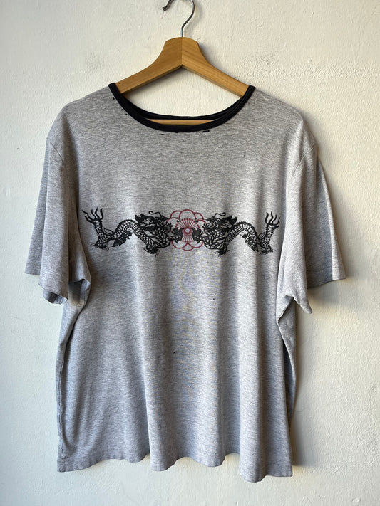 Y2K Dragon Flower Ringer Shirt