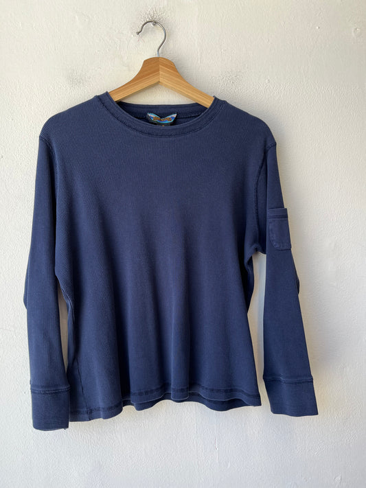 Y2K Navy Ribbed Long Sleeve Shirt