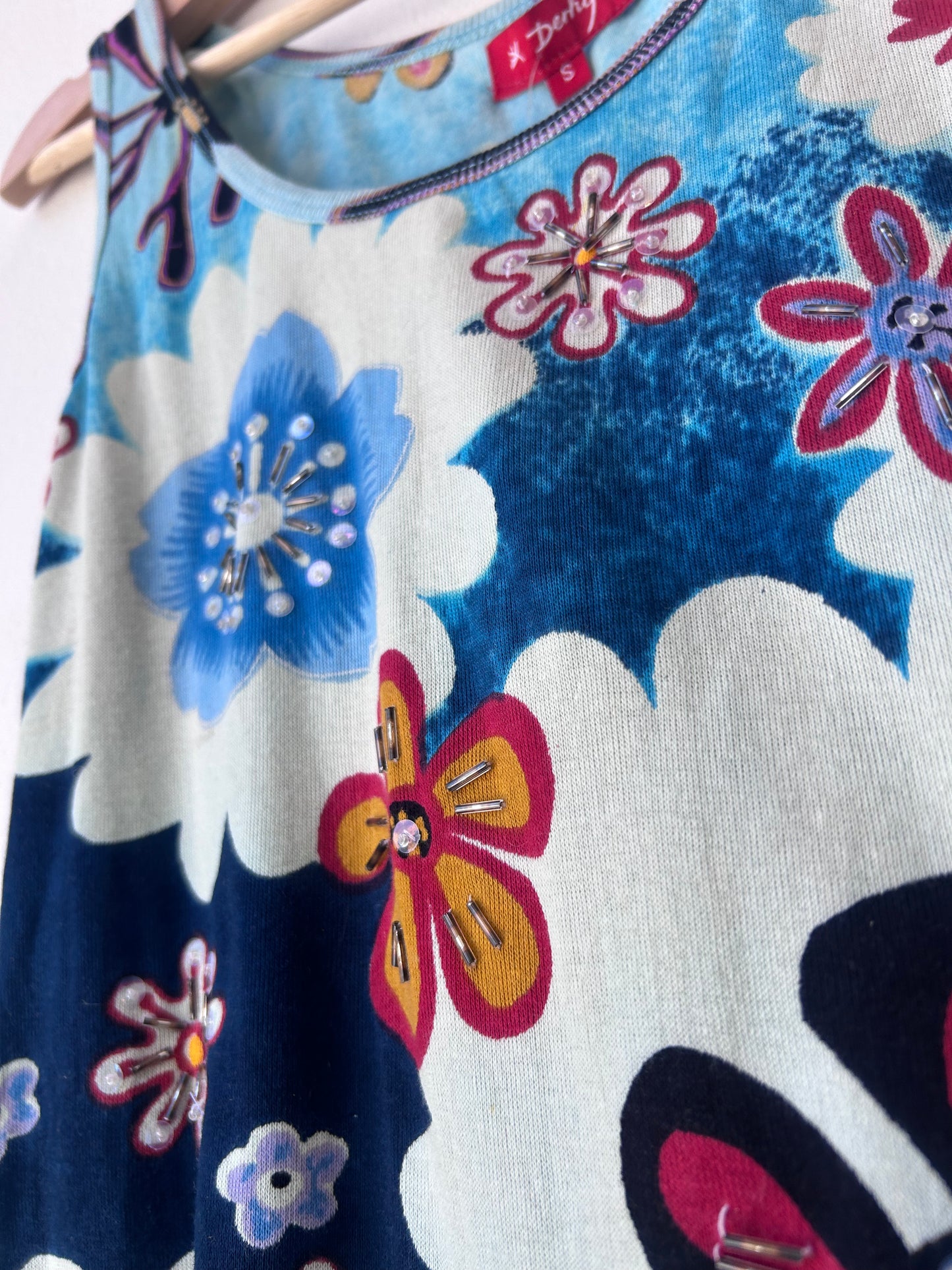 Y2K Beaded Floral Cotton Tank Top