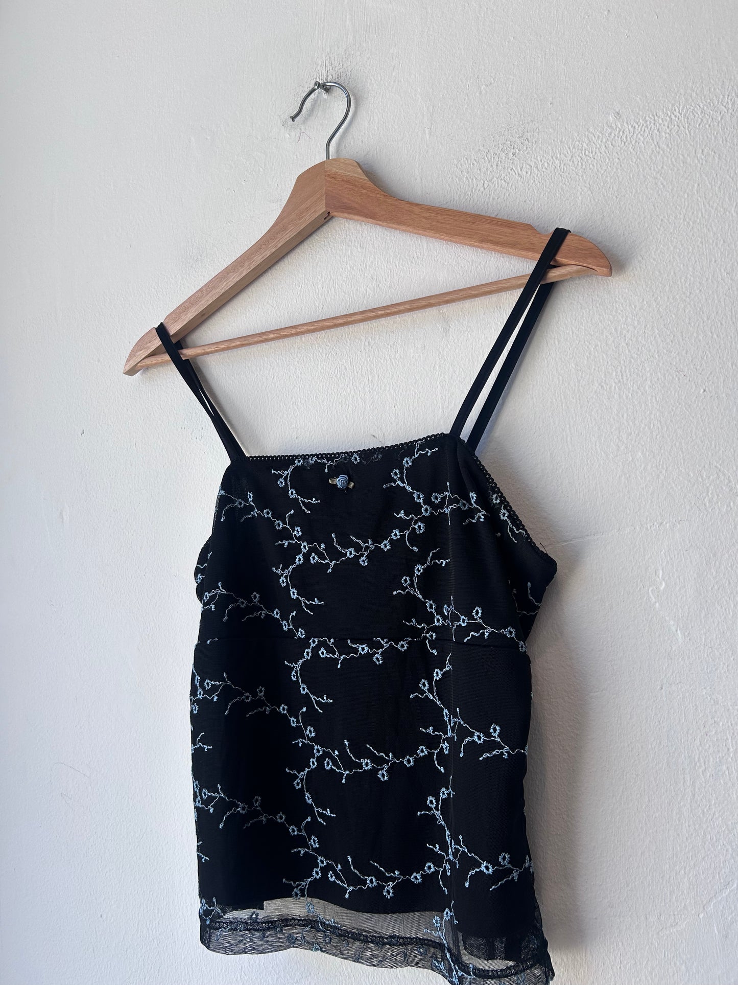 90's Blue Floral Embroidered Tank Top