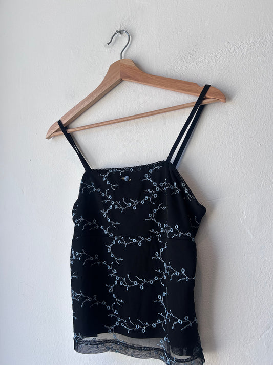 90's Blue Floral Embroidered Tank Top