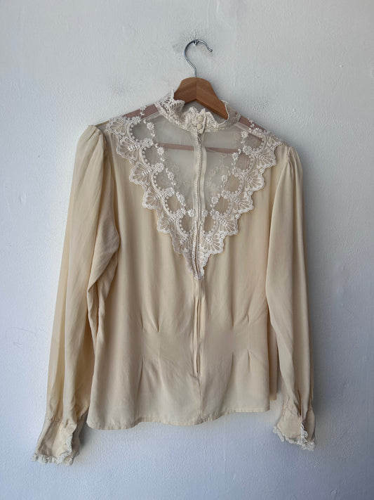80's White Lace Long Sleeve Blouse