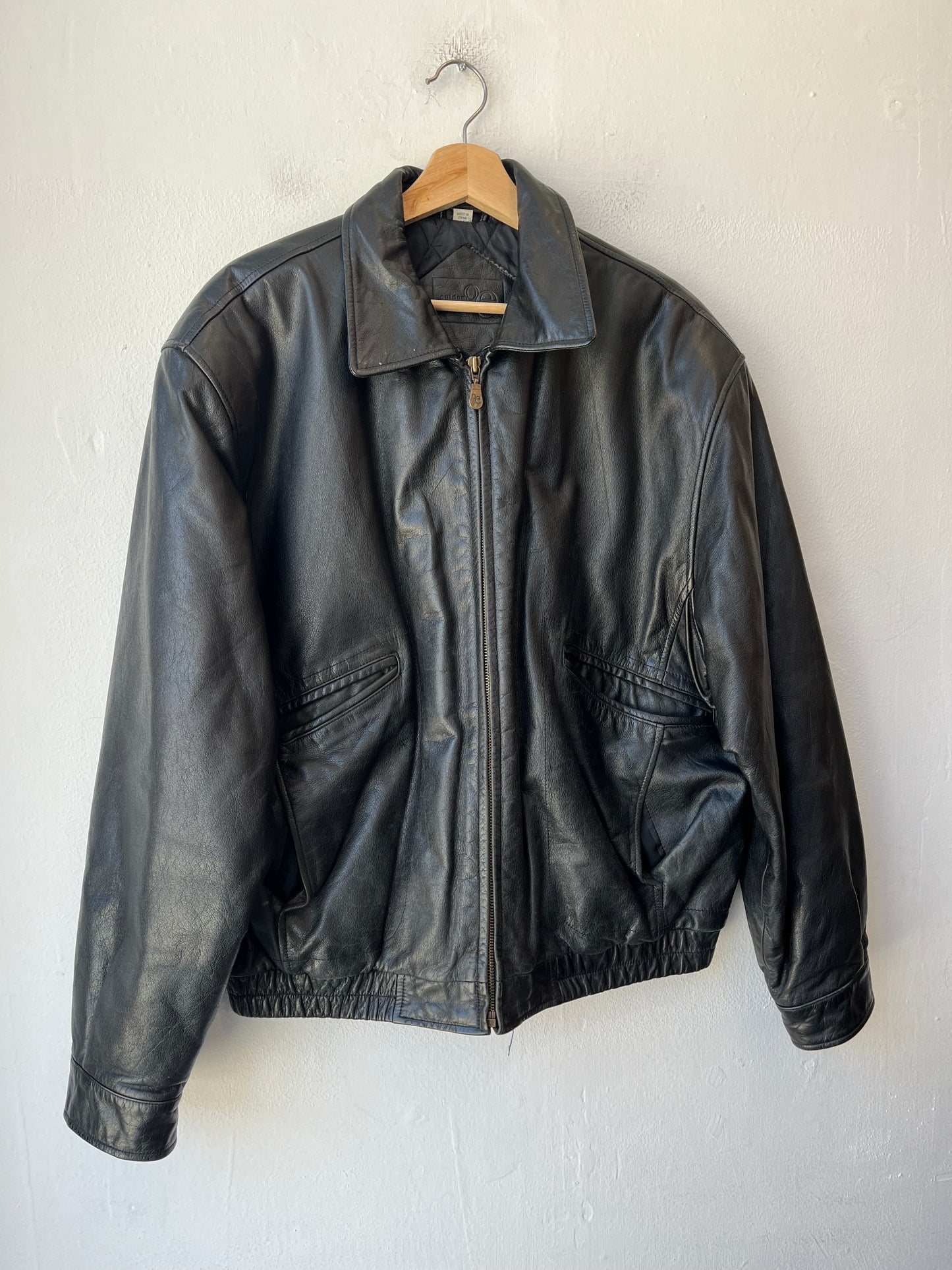 90's Black Leather Bomber Jacket