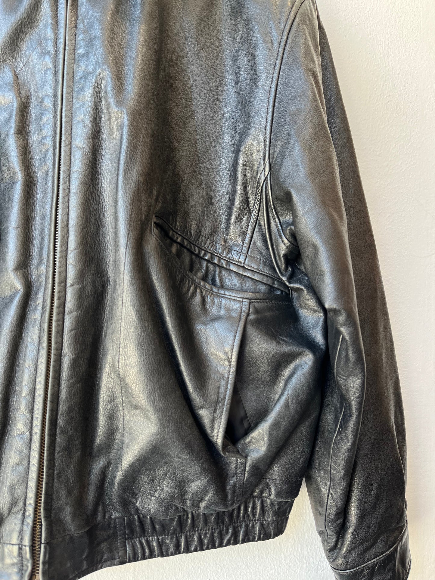 90's Black Leather Bomber Jacket