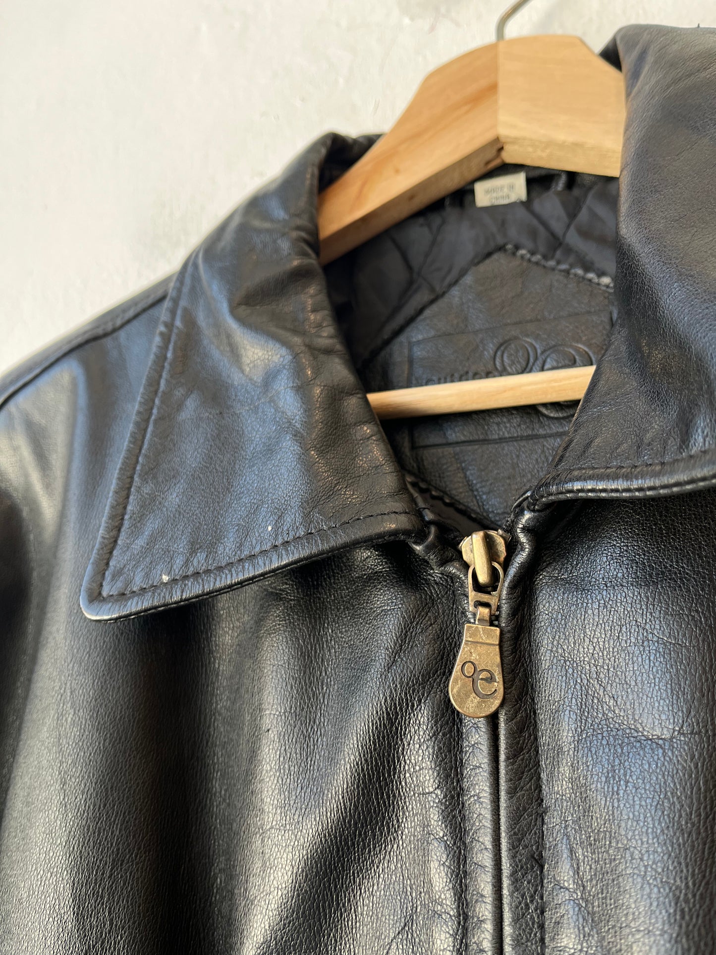 90's Black Leather Bomber Jacket
