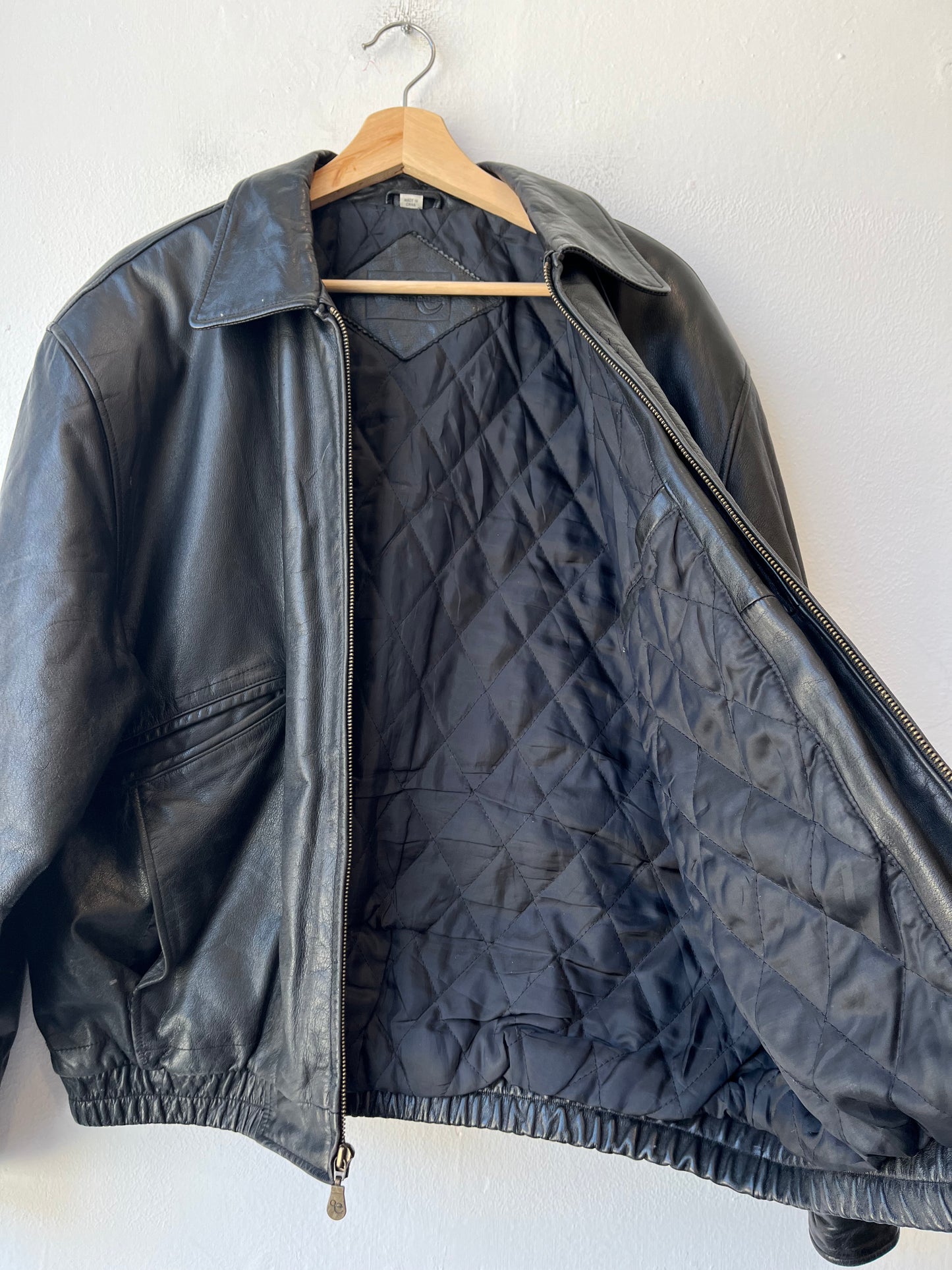 90's Black Leather Bomber Jacket