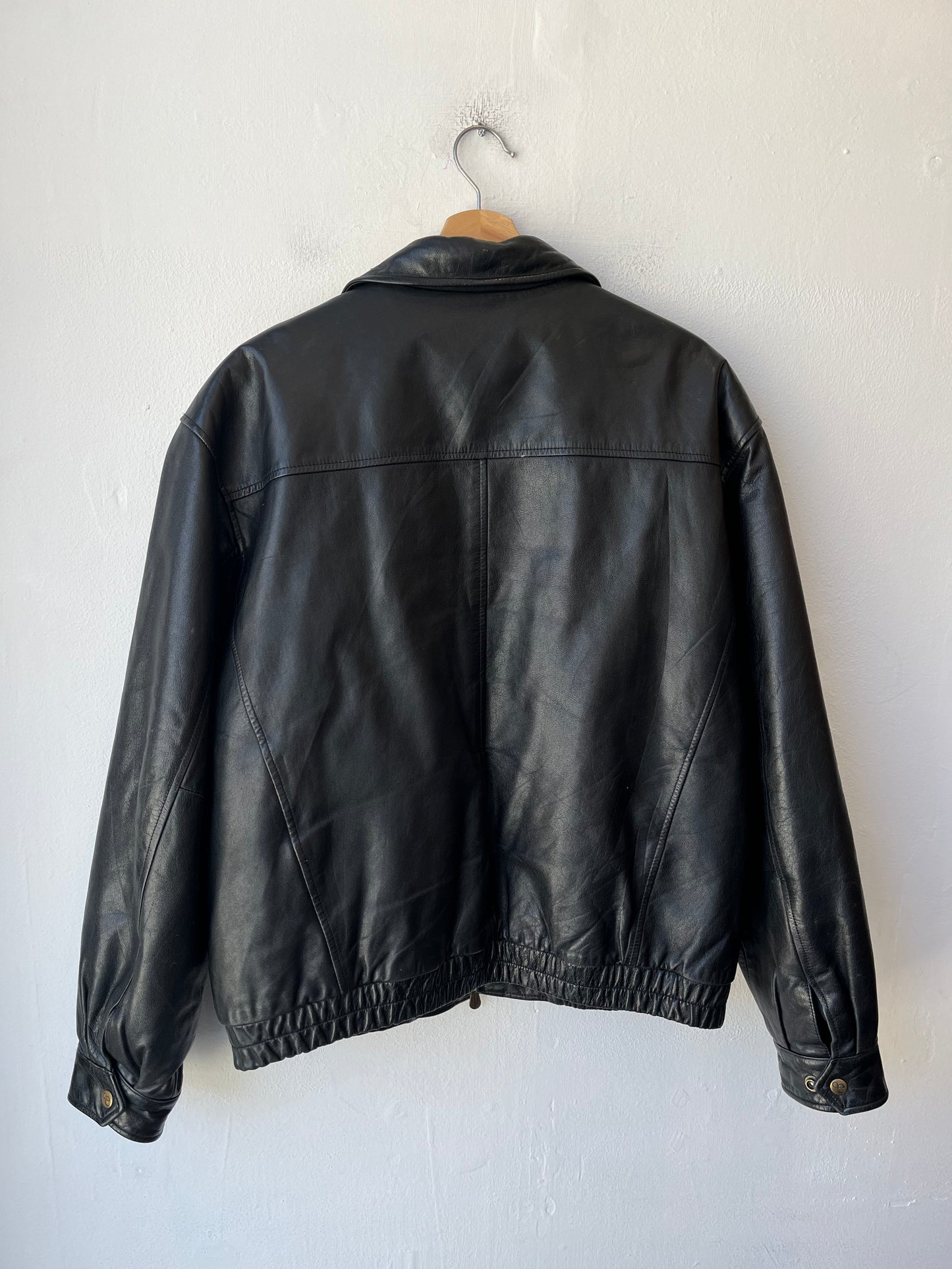 90's Black Leather Bomber Jacket