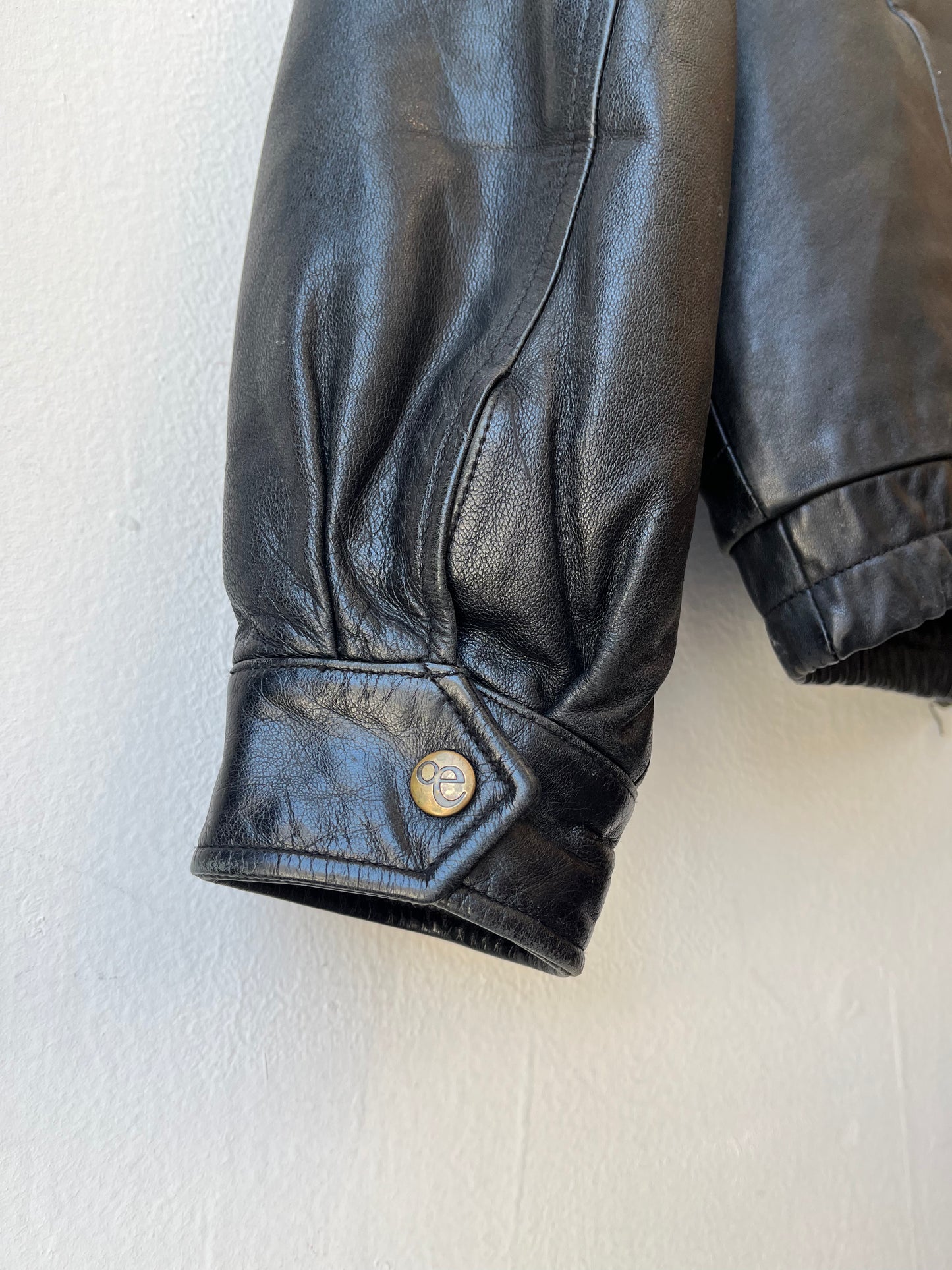 90's Black Leather Bomber Jacket