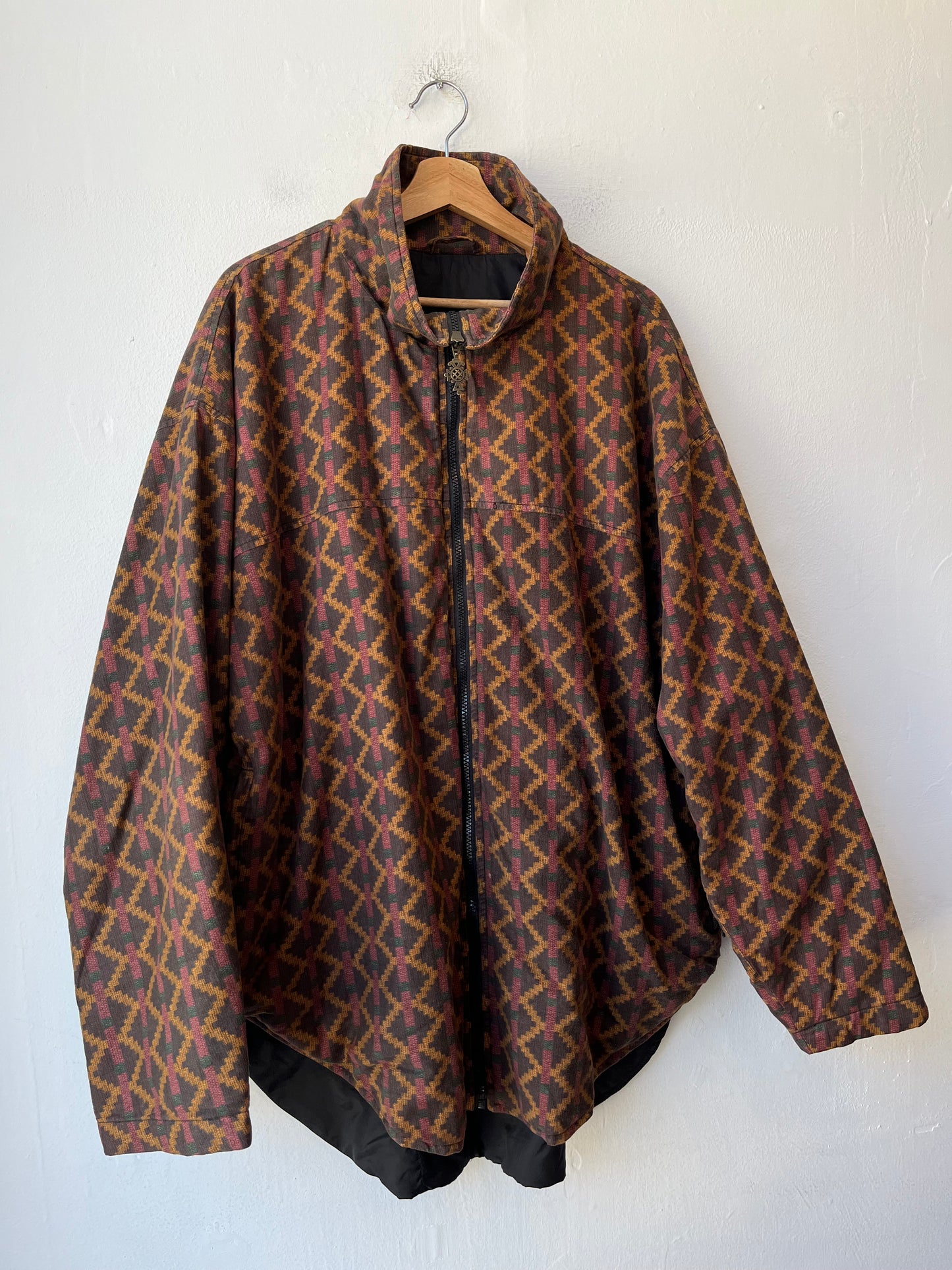 90's Patterned Zip-Up Sweater