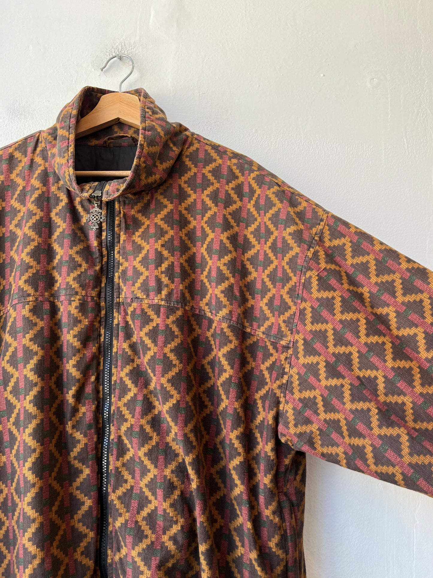 90's Patterned Zip-Up Sweater