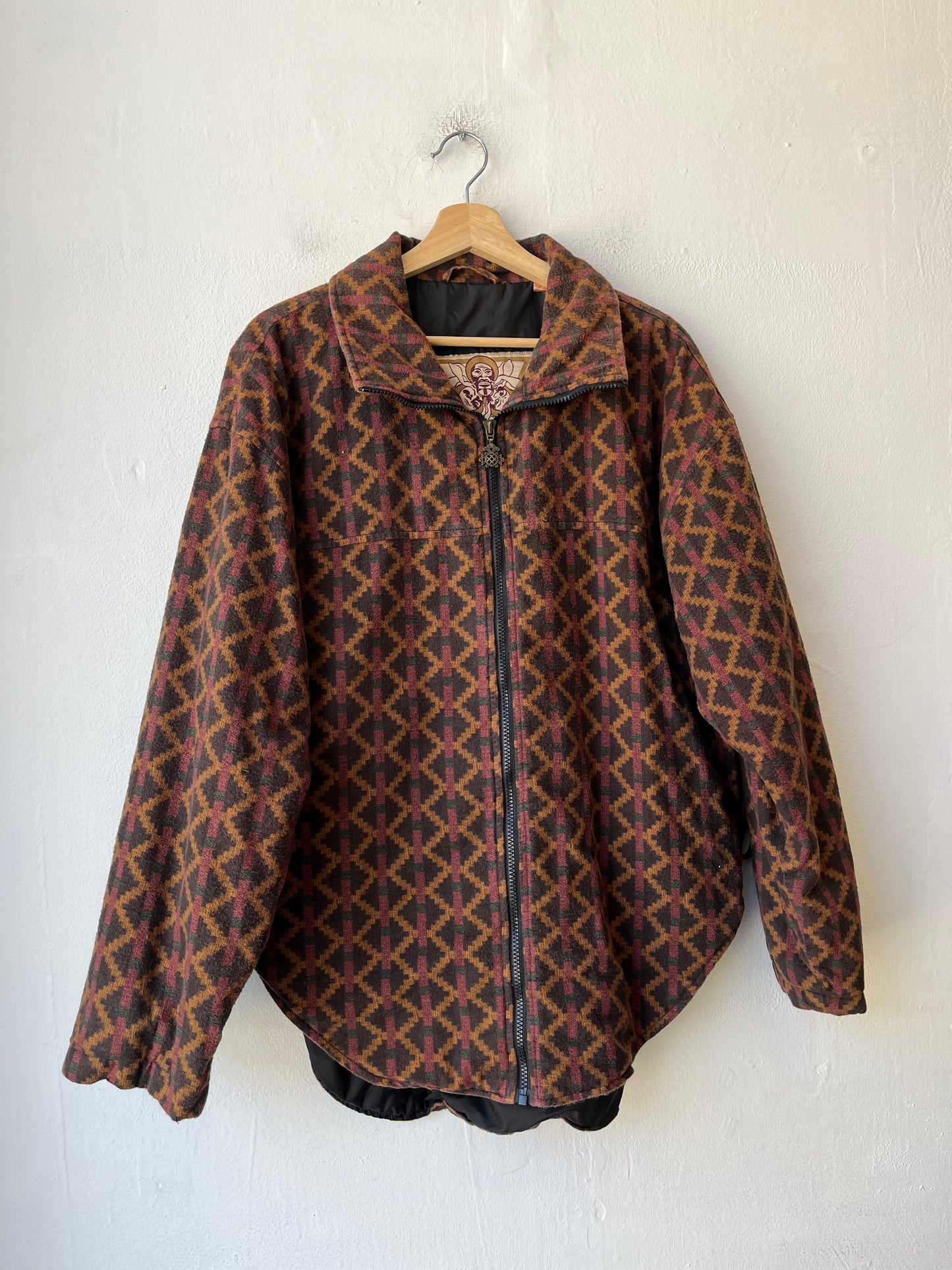 90's Patterned Zip-Up Sweater