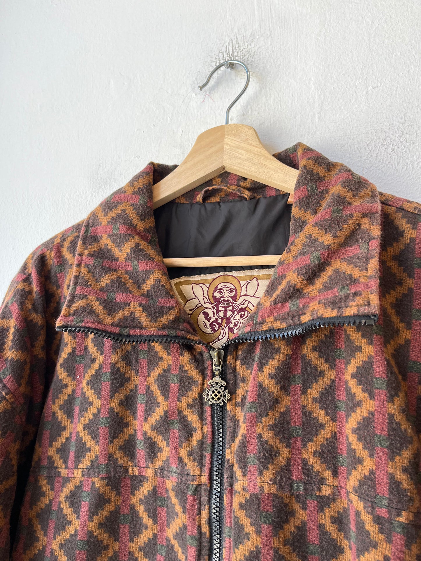 90's Patterned Zip-Up Sweater