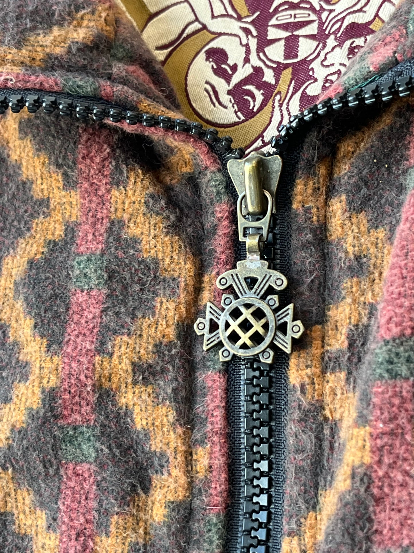 90's Patterned Zip-Up Sweater