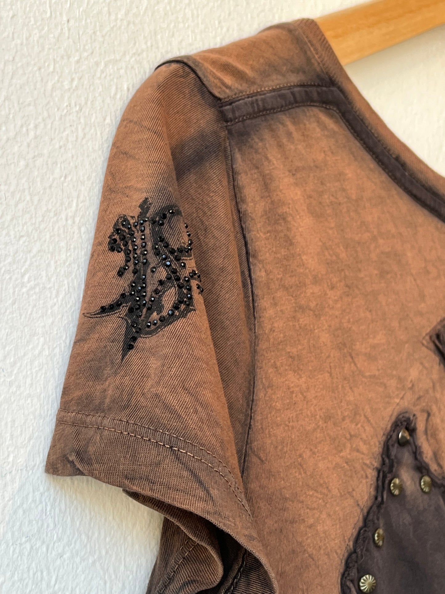 Y2K Brown Studded Cross Top