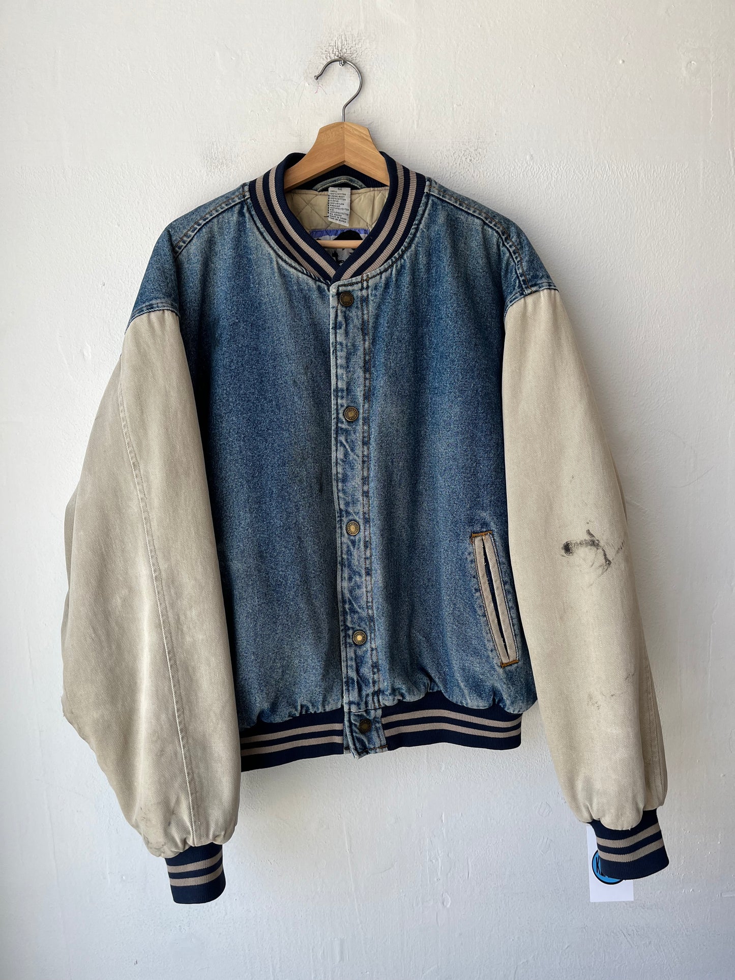 90's Distressed Denim Bomber Jacket