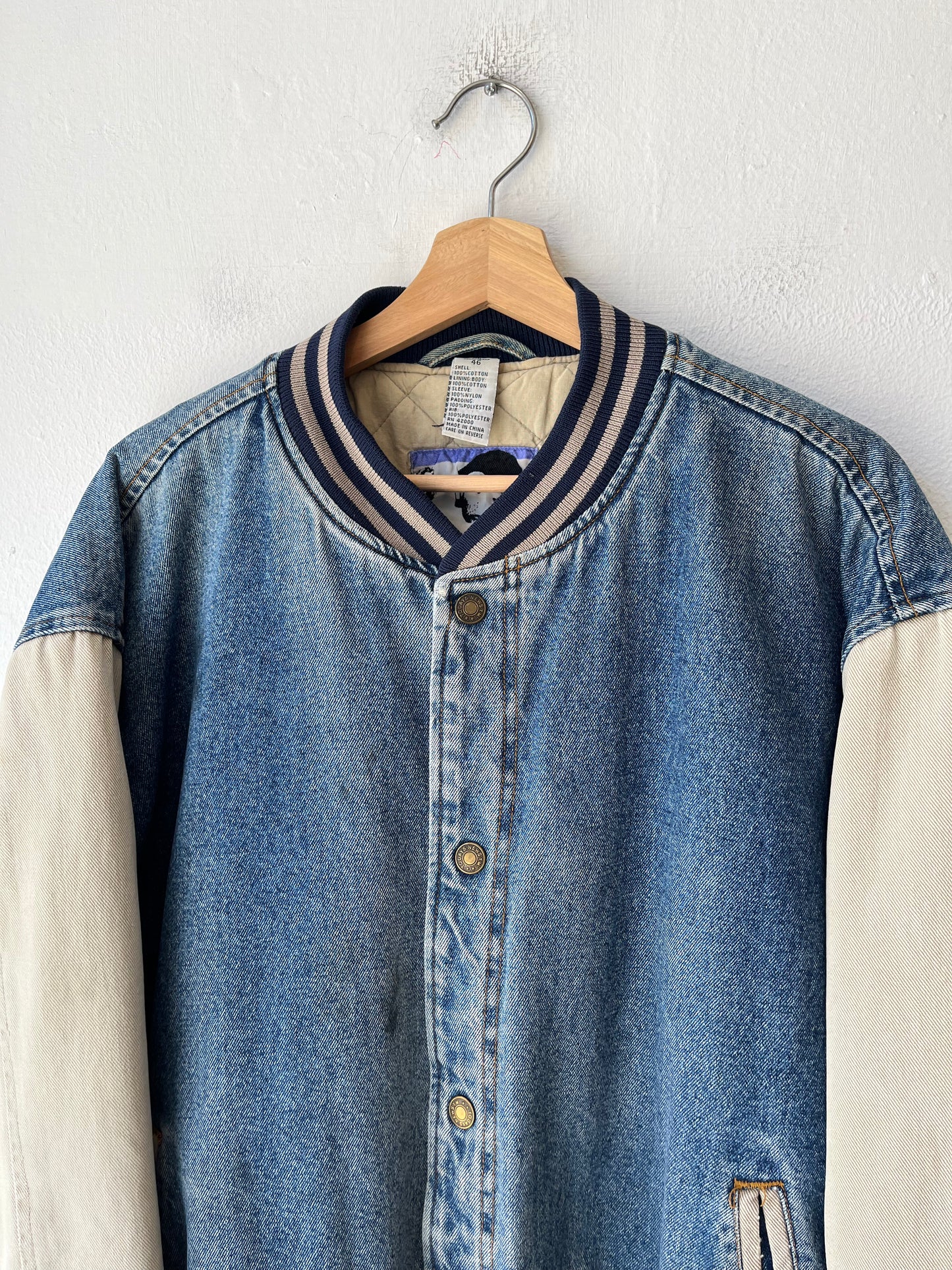 90's Distressed Denim Bomber Jacket