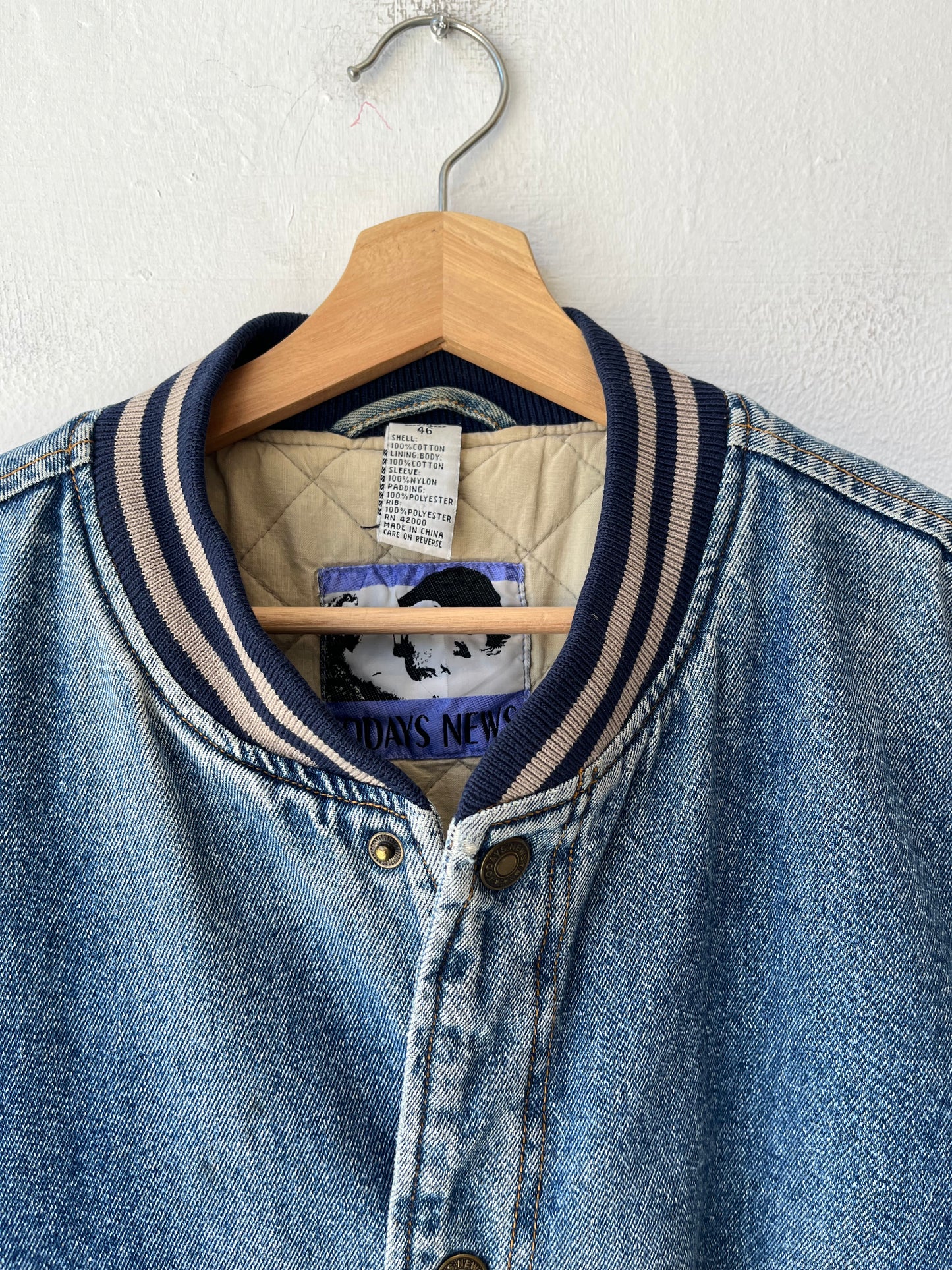 90's Distressed Denim Bomber Jacket