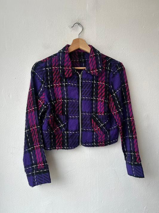 80's Purple Plaid Crop Jacket