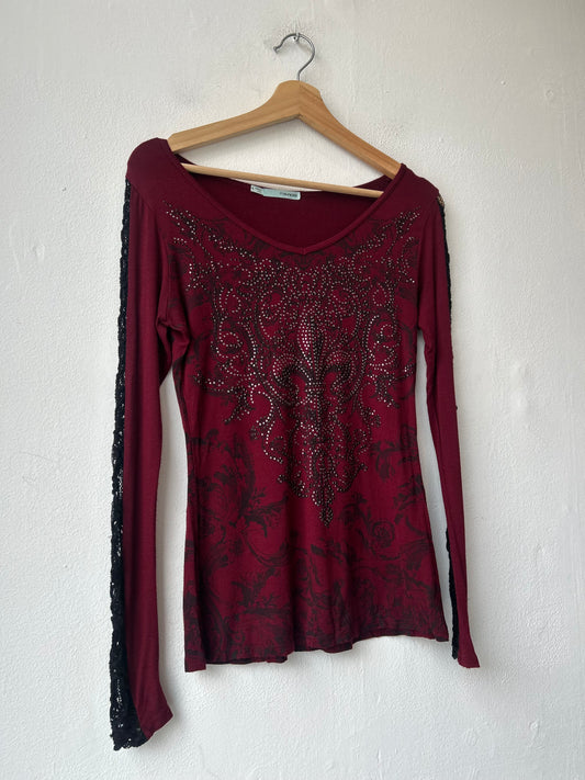 Y2K Maroon Long Sleeve Top
