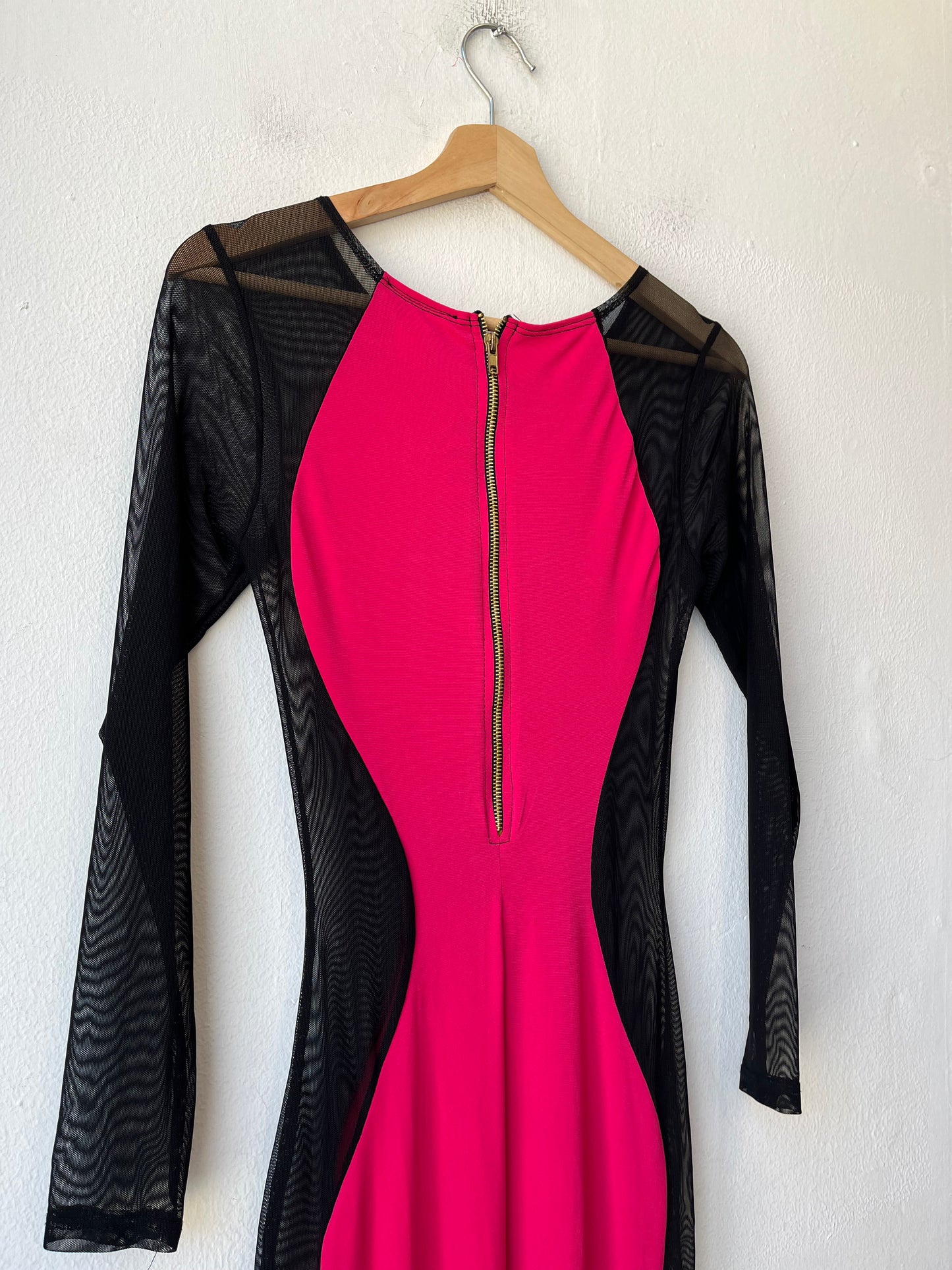 80's Pink Mesh Silhouette Dress