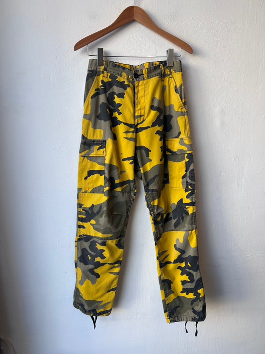 Y2K Yellow Camo Pants 26-28"