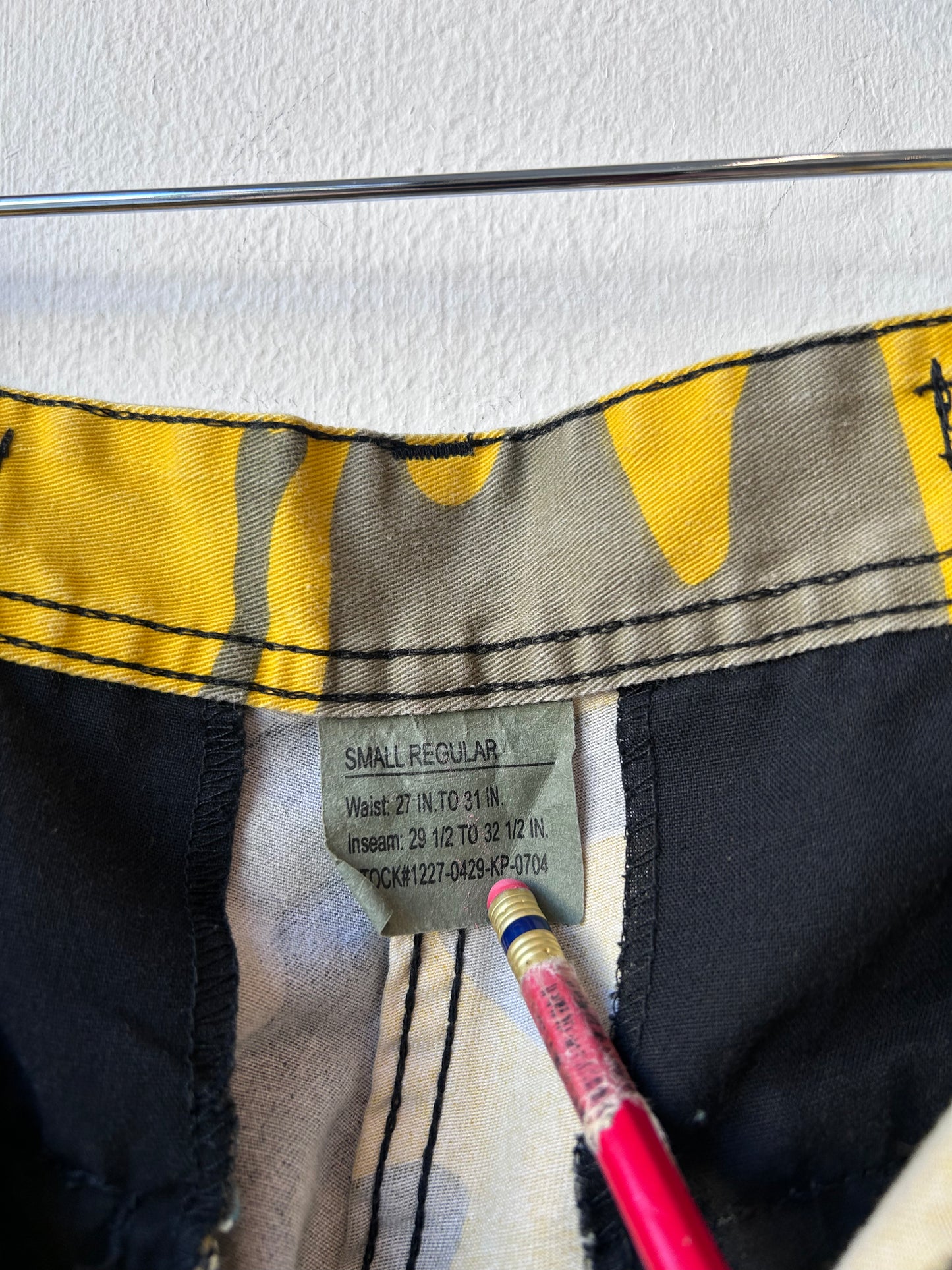 Y2K Yellow Camo Pants 26-28"