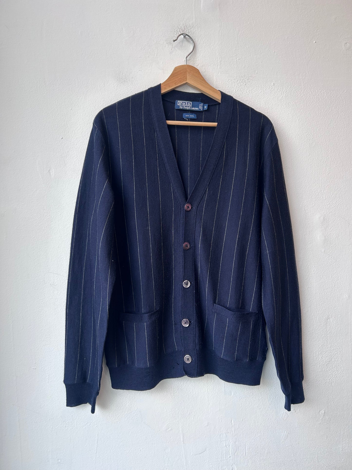 90's Polo Pinstripe Wool Cardigan