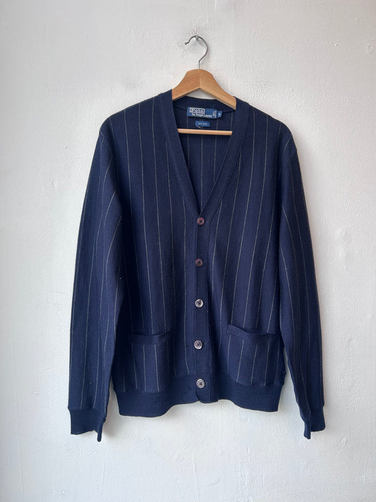90's Polo Pinstripe Wool Cardigan