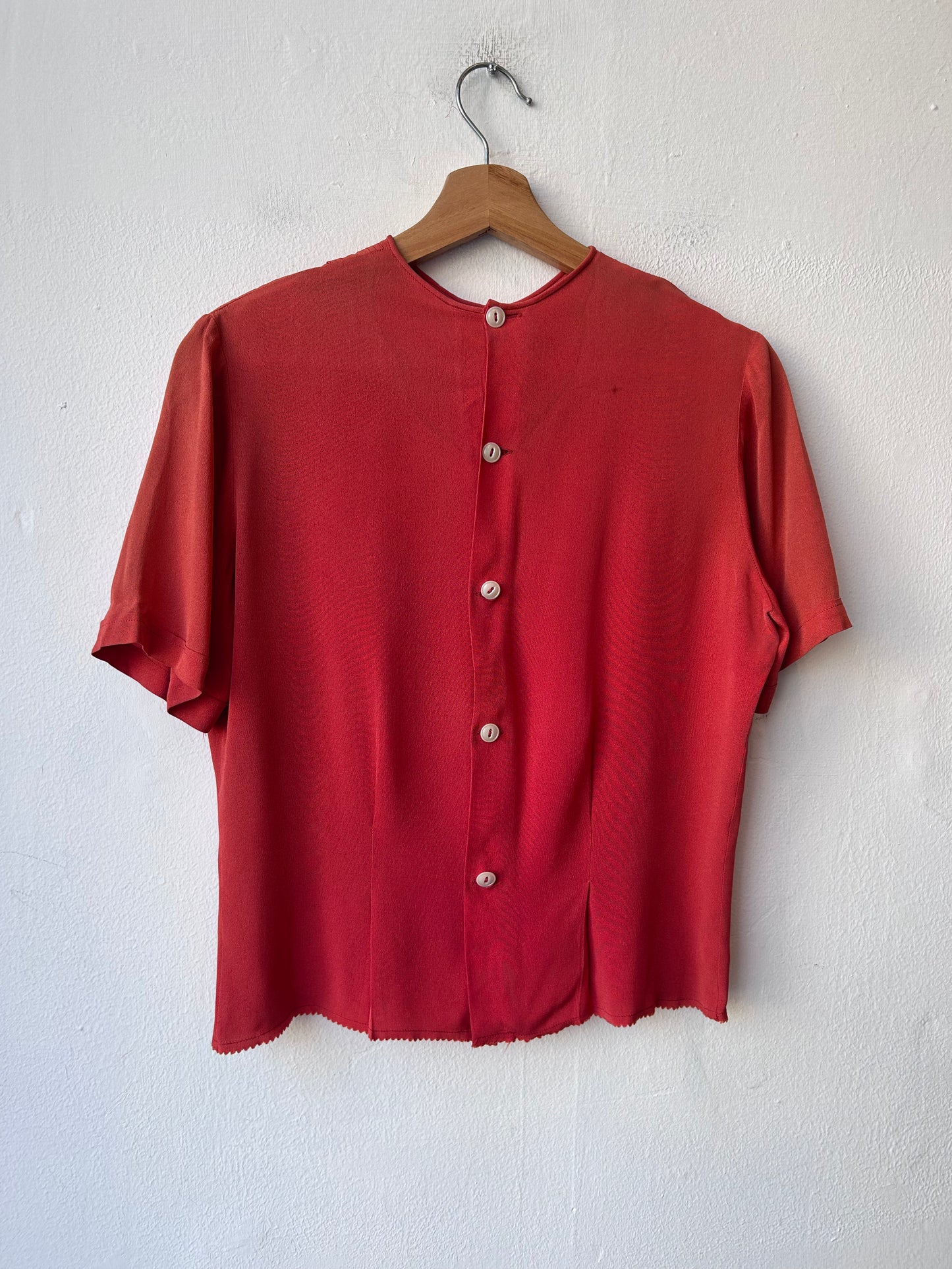 50's Coral Silk Blouse