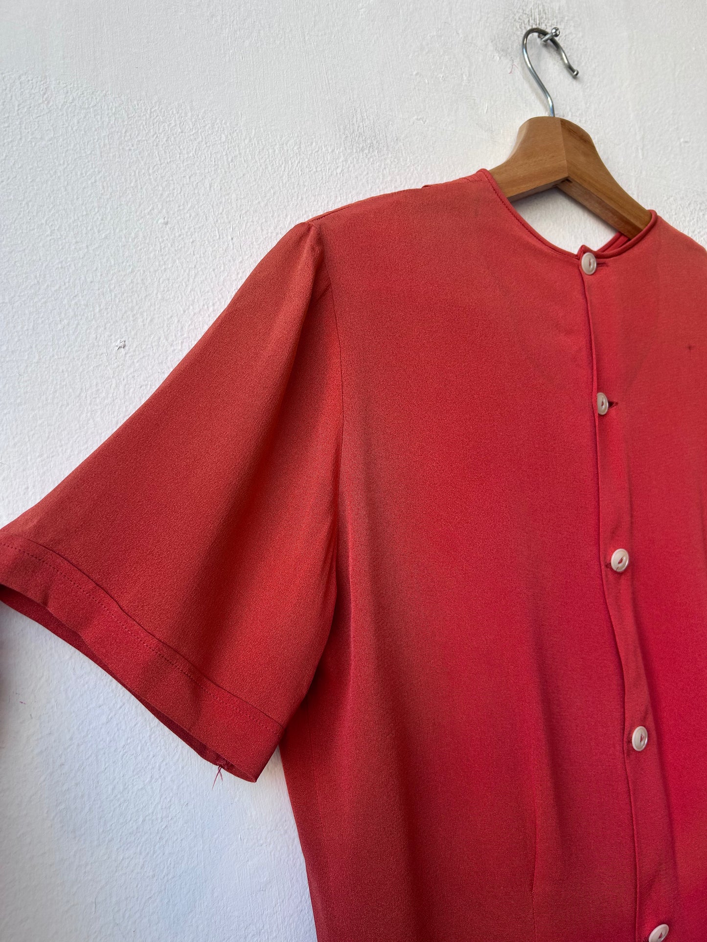50's Coral Silk Blouse