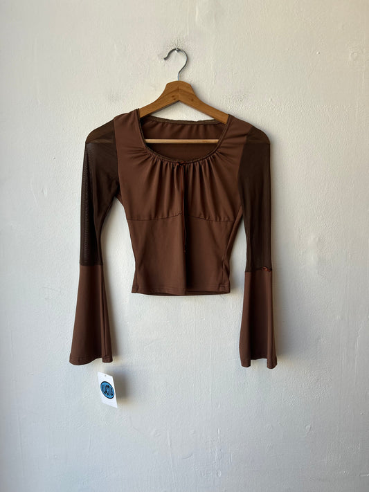 Y2K Brown Bell Sleeve Top
