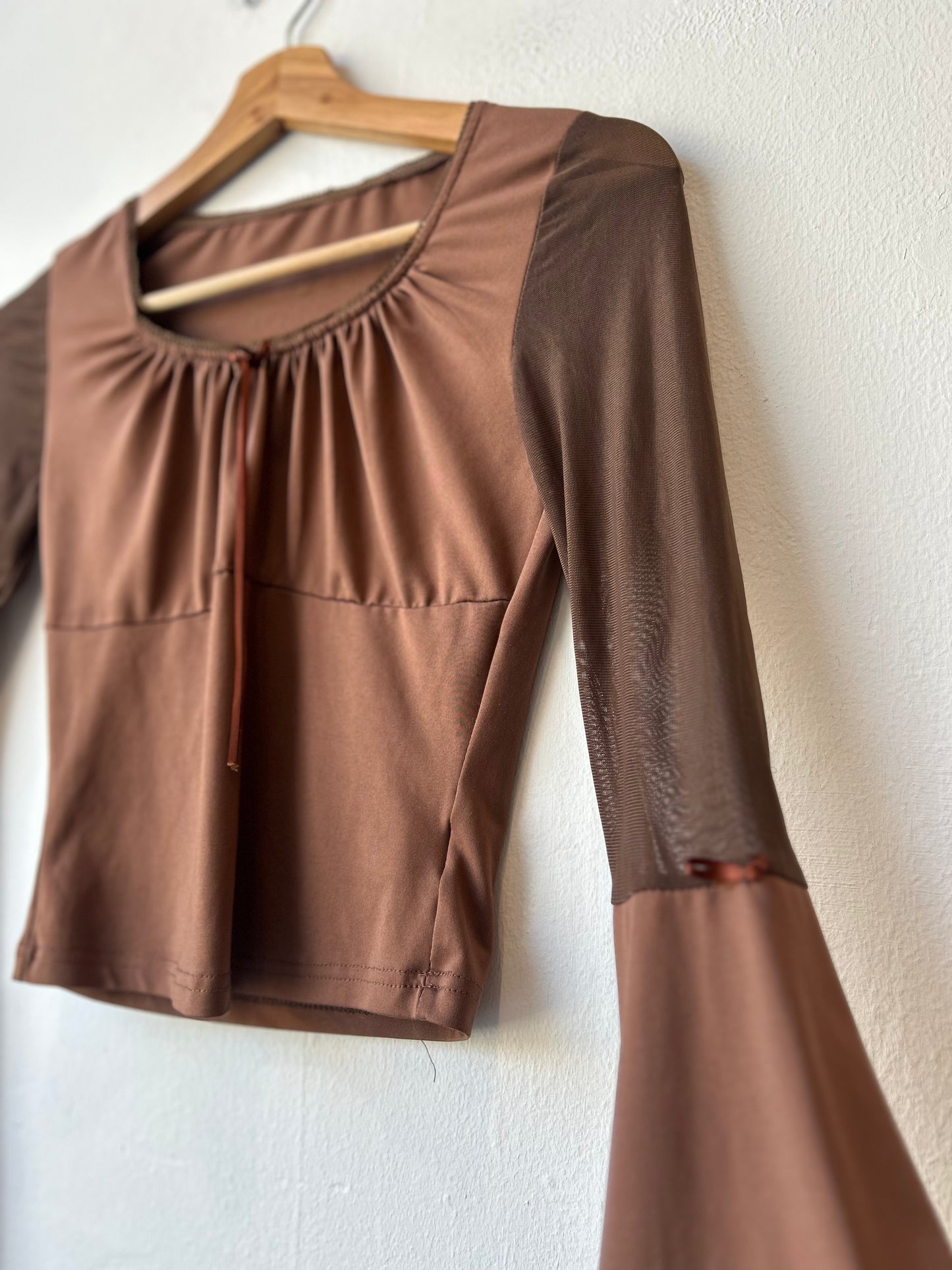 Y2K Brown Bell Sleeve Top