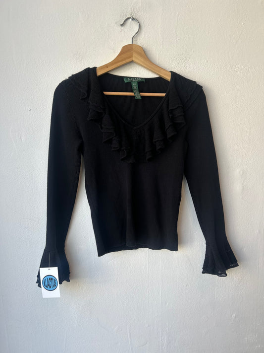 Y2K RL Black Knit Long Sleeve Top