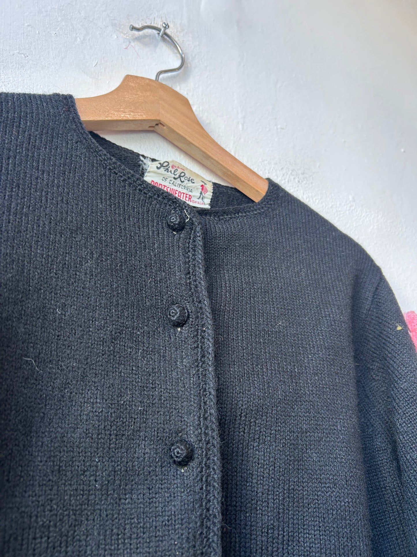 60's Black Knit Floral Appliqué Sweater