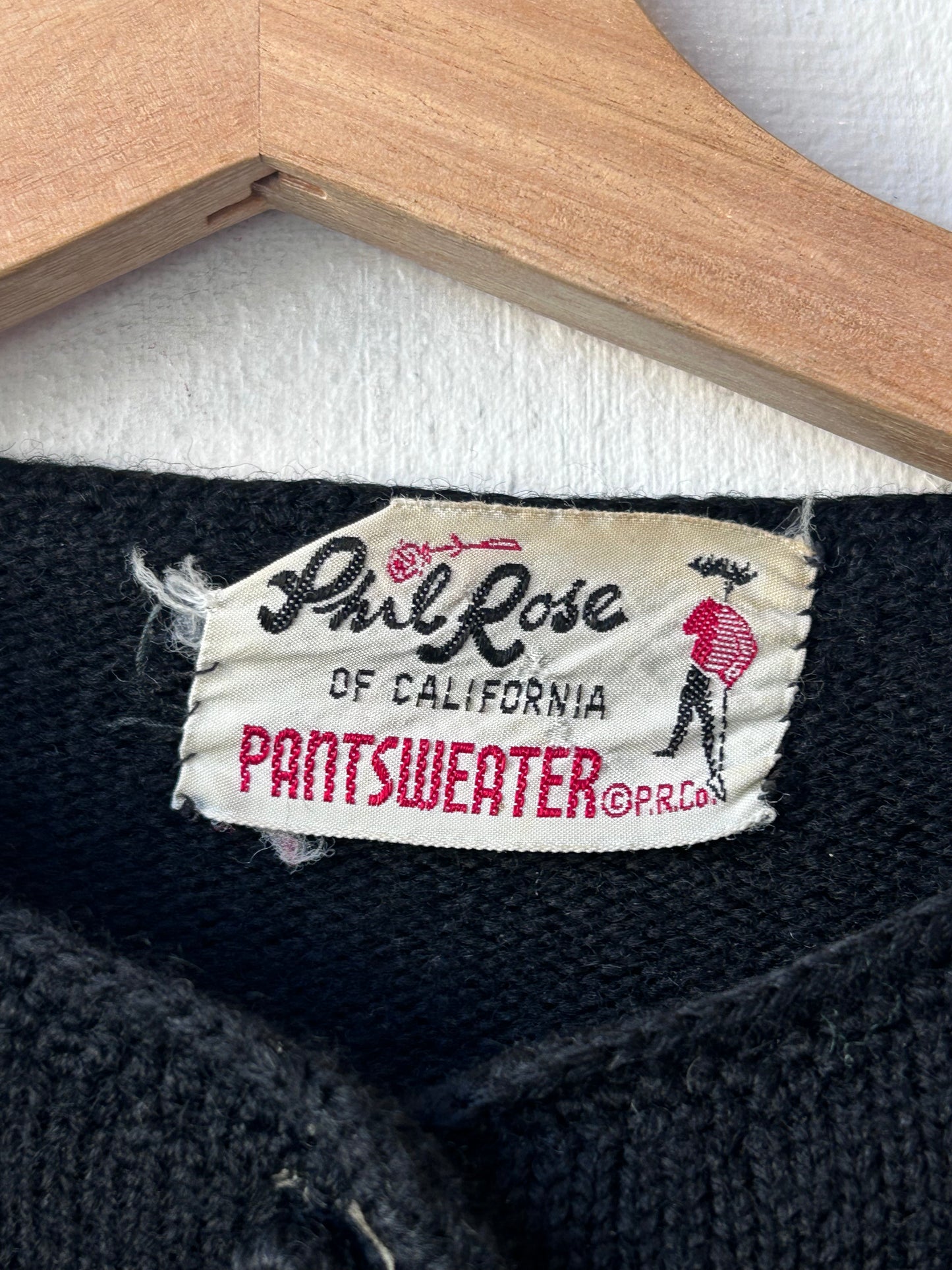 60's Black Knit Floral Appliqué Sweater