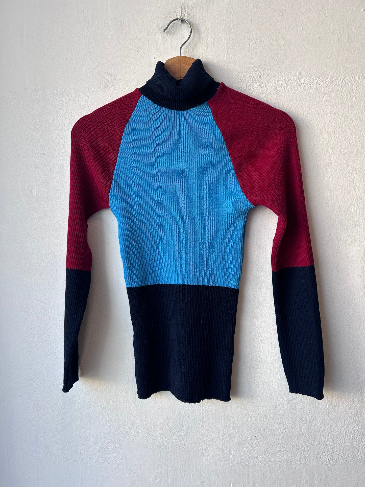 70's Color Block Turtle Neck Sweater