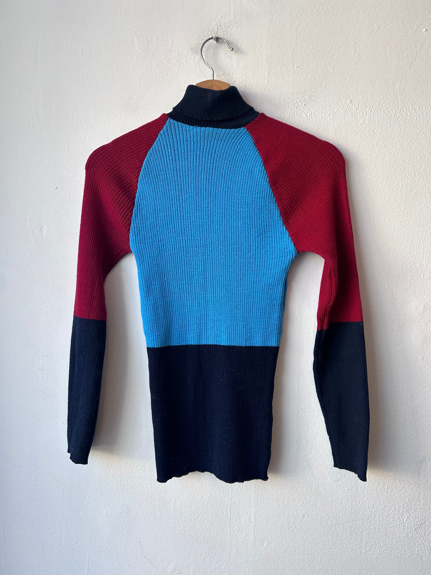70's Color Block Turtle Neck Sweater