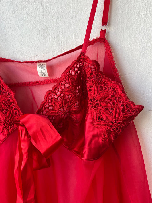 90's Red Sheer Lingerie Top