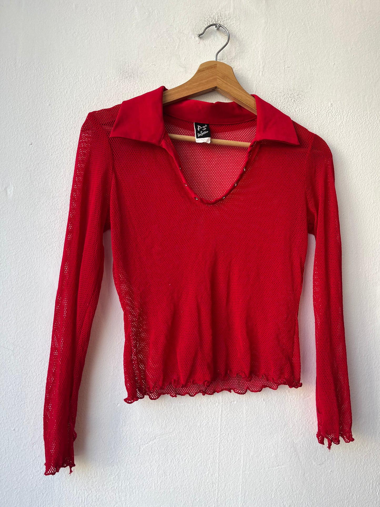 90's Red Mesh Collared Top